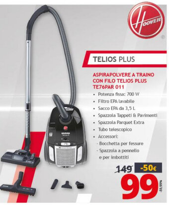 Comet Hoover Aspirapolvere a Traino con Filo Telios Plus TE76PAR 011 offerta
