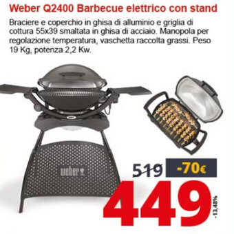 Comet Weber Q2400 Barbecue elettrico con stand offerta
