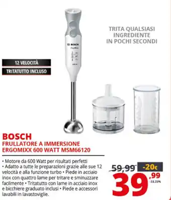 Comet Bosch Frullatore a Immersione Ergomixx 600 Watt MSM66120 offerta