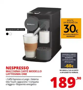 Comet Nespresso Macchina Caffè Modello Lattissima One offerta