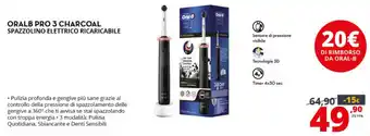 Comet Oral-B Pro 3 Charcoal Spazzolino Elettrico Ricaricabile offerta