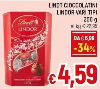 A&O LINDT CIOCCOLATINI LINDOR VARI TIPI 200 g offerta