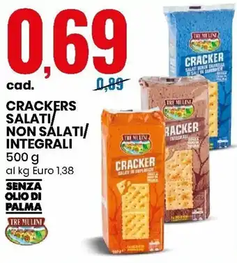 Eurospin Crackers Salati/Non Salati/Integrali 500g offerta