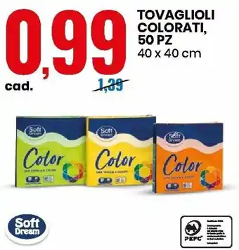 Eurospin Tovaglioli Colorati, 50pz 40x40cm offerta