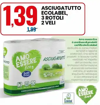 Eurospin Asciugatutto Ecolabel, 3 rotoli 2 veli offerta