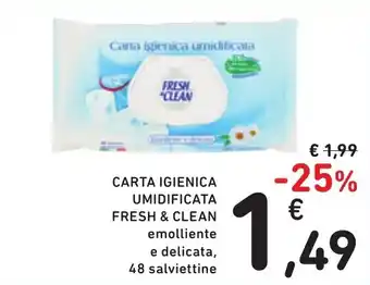 Spazio Conad CARTA IGIENICA UMIDIFICATA FRESH & CLEAN emolliente e delicata, 48 salviettine offerta