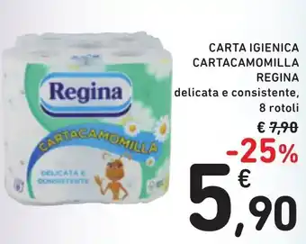 Spazio Conad CARTA IGIENICA CARTACAMOMILLA REGINA delicata e consistente, 8 rotoli offerta