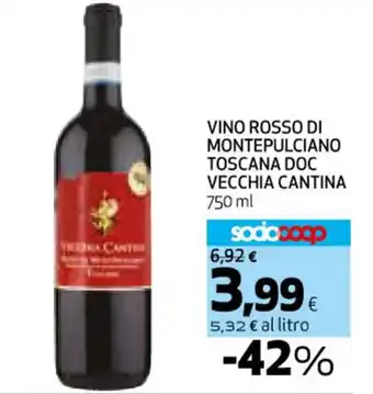 Coop VINO ROSSO DI MONTEPULCIANO TOSCANA DOC VECCHIA CANTINA 750 ml offerta