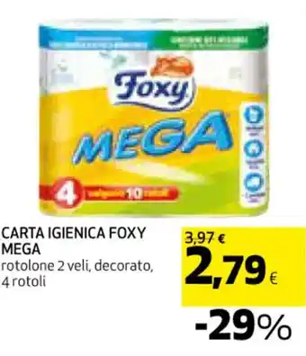 Coop CARTA IGIENICA FOXY MEGA rotolone 2 veli, decorato, 4 rotoli offerta