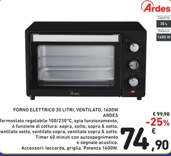 Spazio Conad FORNO ELETTRICO 30 LITRI, VENTILATO, 1600W ARDES offerta