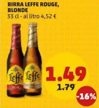 PENNY BIRRA LEFFE ROUGE, BLONDE 33 CL offerta