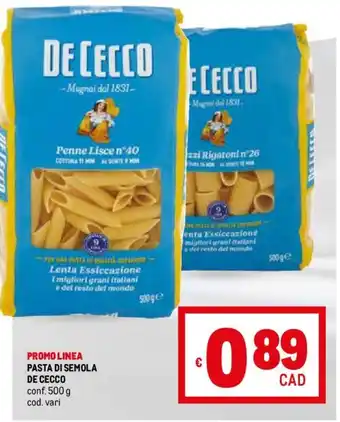 Metro PASTA DI SEMOLA DE CECCO conf. 500 g offerta