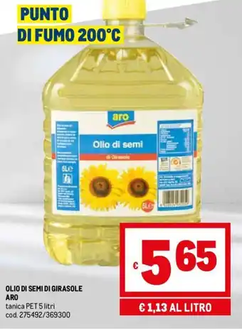 Metro OLIO DI SEMI DI GIRASOLE ARO tanica PET 5 litri offerta