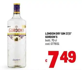 Metro LONDON DRY GIN 37,5° GORDON'S bott. 70 cl offerta