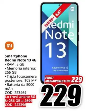 MediaWorld Smartphone Redmi Note 13 4G offerta