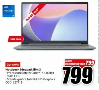 MediaWorld Lenovo Notebook Ideapad Slim 3 offerta