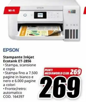 MediaWorld EPSON Stampante Inkjet Ecotank ET-2856 offerta