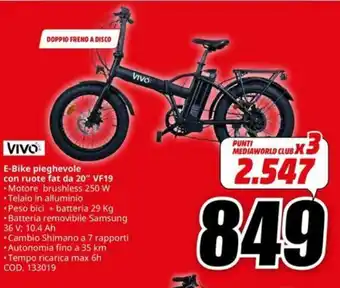 MediaWorld VIVO E-Bike pieghevole con ruote fat da 20" VF19 offerta