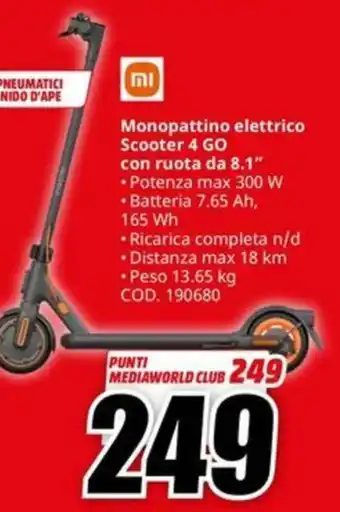 MediaWorld Monopattino elettrico Scooter 4 GO con ruota da 8.1" offerta