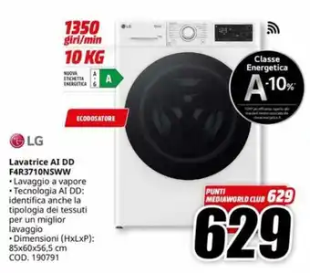 MediaWorld LG Lavatrice AI DD F4R3710NSWW offerta