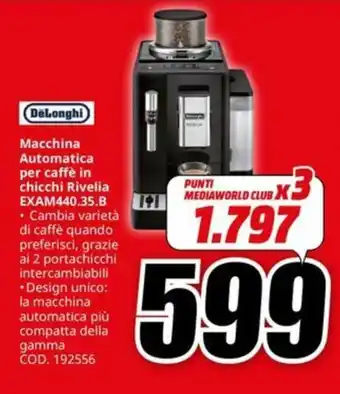 MediaWorld DeLonghi Macchina Automatica per caffè in chicchi Rivelia EXAM440.35.B offerta