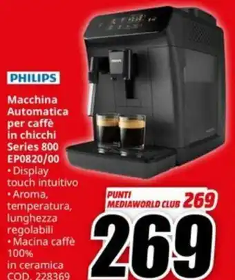 MediaWorld PHILIPS Macchina Automatica per caffè in chicchi Series 800 EP0820/00 offerta