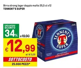 Iper La Grande Birra strong lager doppio malto 35,5 cl x12 TENNENT'S SUPER offerta