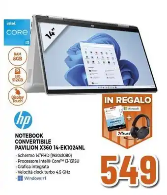 Expert hp NOTEBOOK CONVERTIBILE PAVILION X360 14-EK1024NL offerta