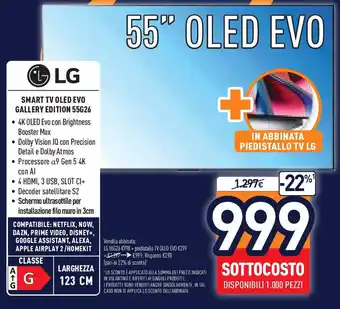 Unieuro LG SMART TV OLED EVO GALLERY EDITION 55G26 offerta