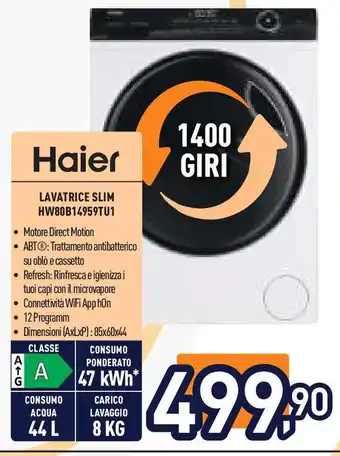 Unieuro Haier LAVATRICE SLIM HW80B14959TU1 offerta