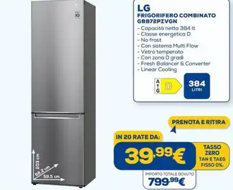 Euronics LG FRIGORIFERO COMBINATO GBB72PZVGN offerta