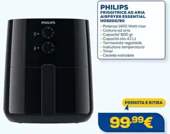 Euronics PHILIPS FRIGGITRICE AD ARIA AIRFRYER ESSENTIAL HD9200/90 offerta