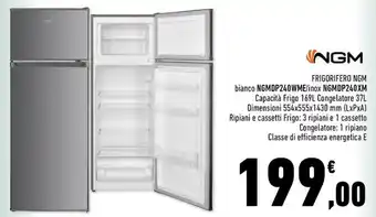 NGM FRIGORIFERO bianco NGMDP240WME/inox NGMDP240XM Capacità Frigo 169L Congelatore 37L Dimensioni 554x555x1430 mm (LxPxA)