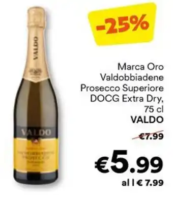 Unes Marca Oro Valdobbiadene Prosecco Superiore DOCG Extra Dry, 75 cl VALDO offerta