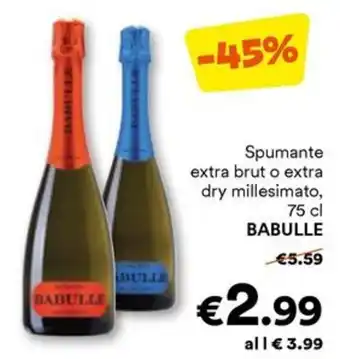 Unes Spumante extra brut o extra dry millesimato, 75 cl BABULLE offerta