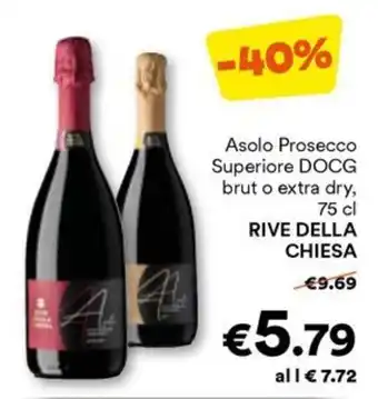 Unes Asolo Prosecco Superiore DOCG brut o extra dry, 75 cl RIVE DELLA CHIESA offerta