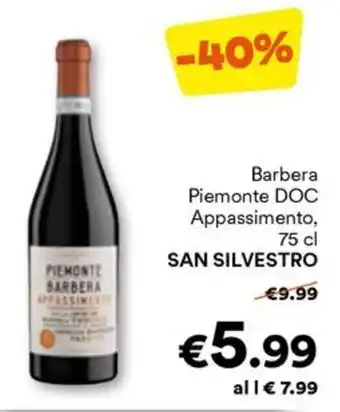 Unes Barbera Piemonte DOC Appassimento, 75 cl SAN SILVESTRO offerta