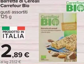 Carrefour Barrette di Cereali Carrefour Bio gusti assortiti 125 g offerta