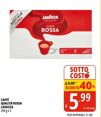 Tigros CAFFÈ QUALITÀ ROSSA LAVAZZA 250 gx3 offerta