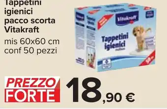 Carrefour Tappetini igienici pacco scorta Vitakraft mis 60x60 cm conf 50 pezzi offerta