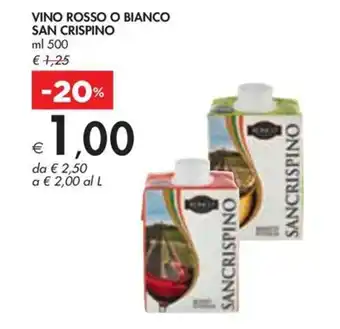 Bennet VINO ROSSO O BIANCO SAN CRISPINO ml 500 offerta