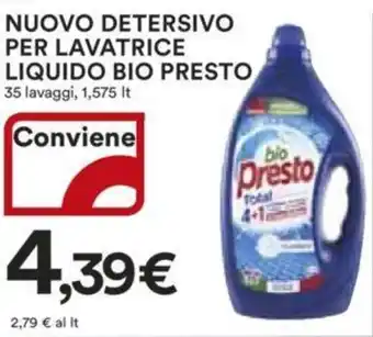 Ipercoop NUOVO DETERSIVO PER LAVATRICE LIQUIDO BIO PRESTO 35 lavaggi, 1,575 It offerta