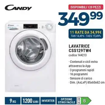 Sinergy CANDY LAVATRICE CSS129TW4 offerta