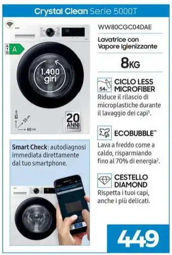 Sinergy SAMSUNG Crystal Clean Serie 5000T Lavatrice con Vapore Igienizzante offerta