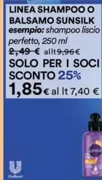 Ipercoop LINEA SHAMPOO O BALSAMO SUNSILK perfetto, 250 ml offerta