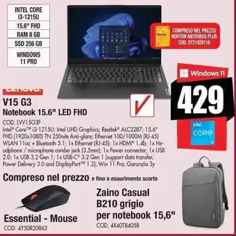 Vobis V15 G3 Notebook 15.6" LED FHD offerta