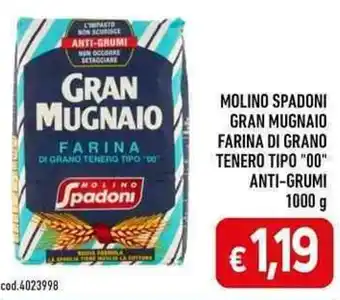 C+C maxigross MOLINO SPADONI GRAN MUGNAIO FARINA DI GRANO TENERO TIPO "00" ANTI-GRUMI 1000 g offerta