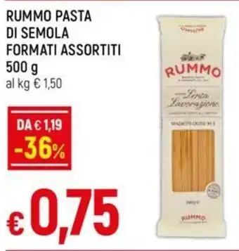 Galassia RUMMO PASTA DI SEMOLA FORMATI ASSORTITI 500 al kg € 1,50 offerta