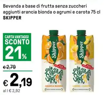 Iper La Grande Bevanda a base di frutta senza zuccheri aggiunti arancia bionda o agrumi e carota 75 cl SKIPPER offerta