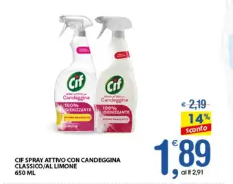 Qui Discount CIF SPRAY ATTIVO CON CANDEGGINA CLASSICO/AL LIMONE 650 ML offerta